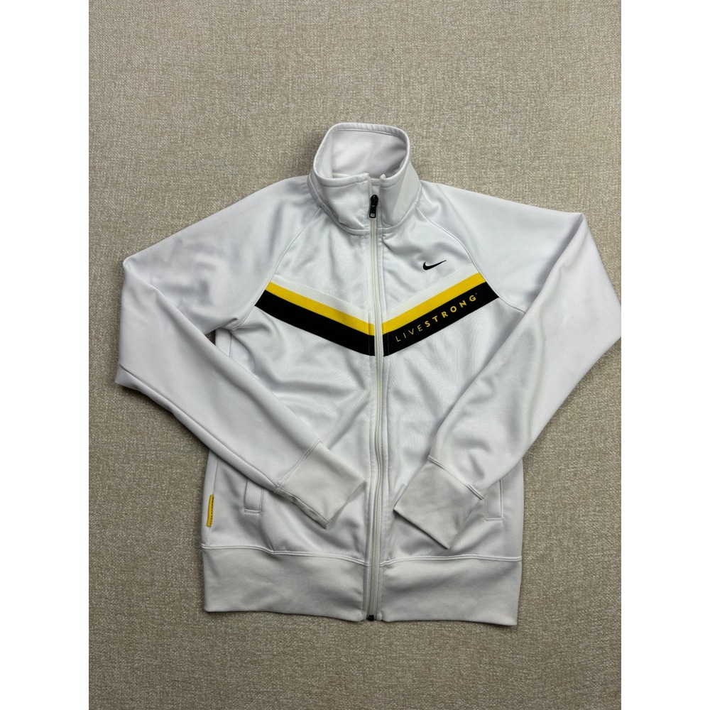 Nike Livestrong Womens Track Jacket White Yellow Black Full Zip Medium U-562